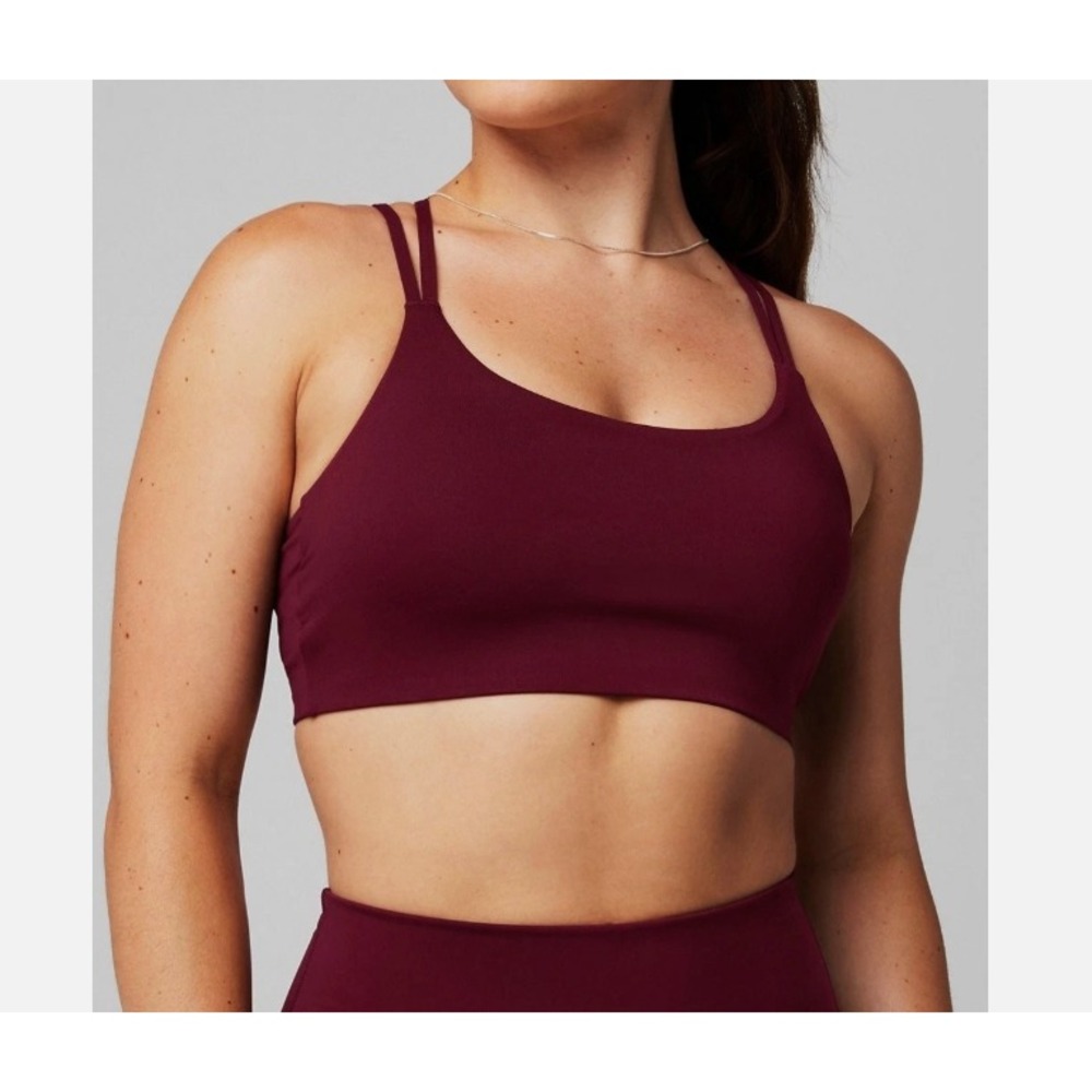 FABLETICS‎ Principal Low Impact Bra Size XL Faux Leather Merlot Strappy Cute Gym